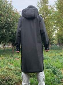 1pc Black Long Hooded Rain Poncho, Waterproof Jacket For Outdoor Activities Like Travel, Hiking, Fishing, Climbing - Black - View 6