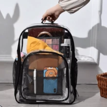 PVC Portable Transparent Backpack, Multi-Pocket Large Capacity Waterproof Casual Classic Backpack - Black - View 9