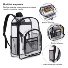 PVC Portable Transparent Backpack, Multi-Pocket Large Capacity Waterproof Casual Classic Backpack - Black - View 4