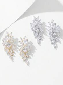 2入組奢華鑽石造型耳環,帶有樹葉設計,適合女性日常佩戴、約會、婚禮等場合 - 耳環 - 查看 1