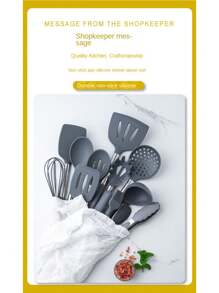 Conjunto De Utensilios De Cocina De 15 Piezas Con Mango De Acero Inoxidable Y Silicona, Herramientas De Cocina, Hogar - Gris - Ver 3