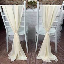 椅背雪紡緞帶，2片/套，73cm X 200cm，適用於婚禮裝飾，派對和日常家居使用 - 米色 - 查看 1