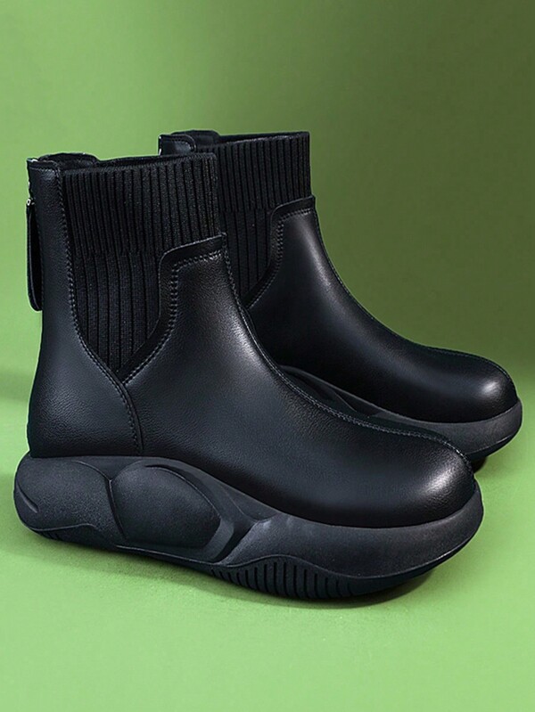 Damen Stiefel mit dicker Sohle, hohen Knöcheln, bequem, für Herbst und Winter, Plüsch, neuer Stil, leicht, lässige Stiefel