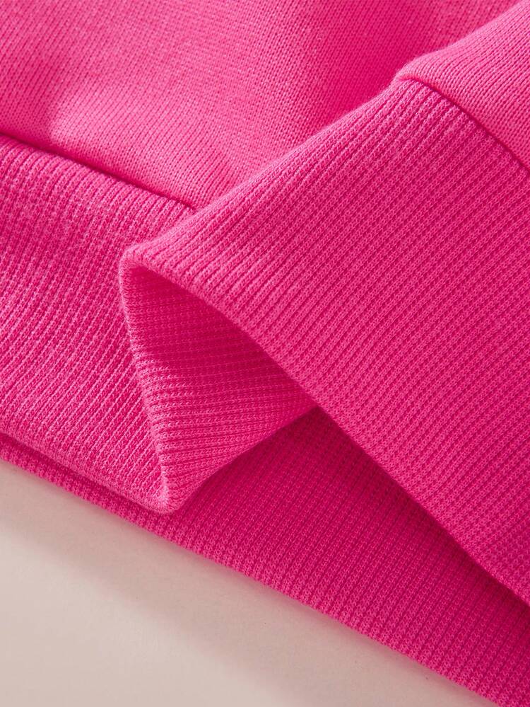 年轻女孩圣诞老人印花圆领运动衫 - 玫紅色 - 查看 4