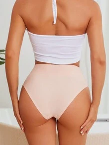 FINETOO 5件装女士纯色无缝高腰休闲简约宽腰内裤 - 彩色 - 查看 4