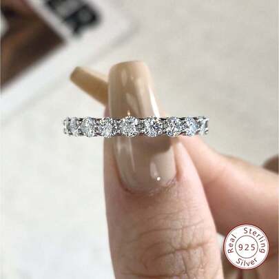 Newsoul 1枚璀璨永恒莫桑石和立方氧化锆钻石戒指，925纯银材质，奢华珠宝新娘订婚结婚戒指（女士款）