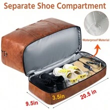 通用款周末旅行者隨身行李袋,附帶隨身行李袋,防水鞋格,皮革手提運動袋,商務旅行旅行袋,健身袋,校園用大袋,假期用的復古豪華旅行套件,旅行用品,旅行組織袋,旅行必備配件 - 棕色 - 查看 3