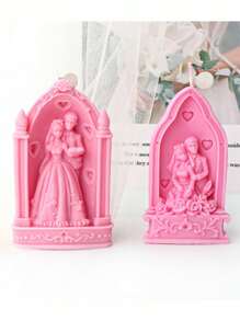 浪漫婚禮新人浮雕紋理矽膠模具,適用於自製蠟燭、香薰、蛋糕裝飾,情人節燭光晚餐,或作為情侶禮物 - 白色 - 查看 3