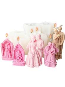 浪漫婚禮新人浮雕紋理矽膠模具,適用於自製蠟燭、香薰、蛋糕裝飾,情人節燭光晚餐,或作為情侶禮物 - 白色 - 查看 6