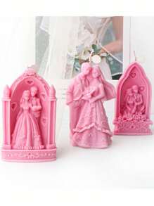 浪漫婚禮新人浮雕紋理矽膠模具,適用於自製蠟燭、香薰、蛋糕裝飾,情人節燭光晚餐,或作為情侶禮物 - 白色 - 查看 5