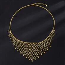 新到貨蕾絲針織網狀設計簡約鎖骨鏈,復古宮廷風格高端女士珠寶 - 金黃色 - 查看 2