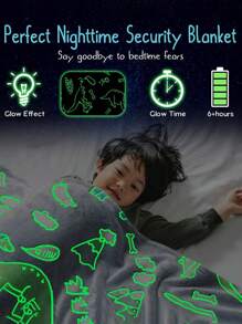 暗光恐龍抱毯，男女童可愛暖和柔軟的兒童毛毯，灰色幼兒毛毯，適合作為兒童聖誕、生日禮物，沙發毯、生日禮物、聖誕禮物、感恩節禮物，260GSM空調抱毯、午睡毯、動畫卡通毯，1,2,3,4,5,6,7,8,9,10歲生日禮物 - 黑色 - 查看 4