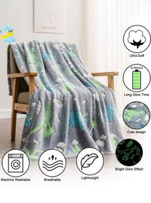 暗光恐龍抱毯，男女童可愛暖和柔軟的兒童毛毯，灰色幼兒毛毯，適合作為兒童聖誕、生日禮物，沙發毯、生日禮物、聖誕禮物、感恩節禮物，260GSM空調抱毯、午睡毯、動畫卡通毯，1,2,3,4,5,6,7,8,9,10歲生日禮物 - 黑色 - 查看 7