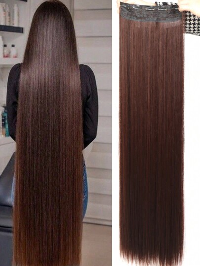 Dark Brown Extra Long Straight Hair Extensions, 20-40 Inch 5 Clips Synthetic Hair Extension Heat Resistant Fake Hairpiece For Women Chinese New Year,Music Festivals, Parties, Cosplay,Holidays And Daily Use