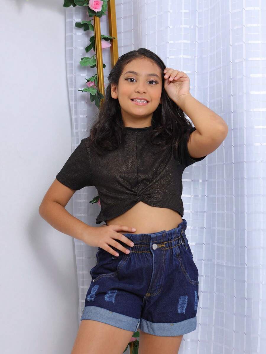 Tween Girls Denim Shorts - Dark Wash - View 1