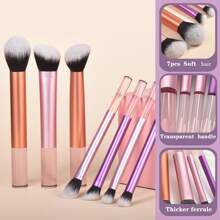 专业化妆刷套装，粉色透明手柄，7支装，包含散粉刷、腮红刷、修容刷、眼影刷、高光刷，美妆工具，化妆刷套装，化妆刷套装，化妆刷套装，全套化妆刷，化妆刷套装，全套化妆工具，化妆刷套装，化妆刷套装，化妆礼盒套装