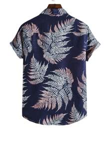 Hombres Camisa Con Estampado Tropical De Manga Corta Con Estampado De Plantas Para Hombre - Agua verde azul - Ver 4