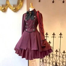 Vestido Gótico Para Mujer Vestido Steampunk Vintage - Rojo - Ver 3