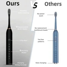 Usb Rechargeable 6-Mode Electric Toothbrush, Sonic Automatic Toothbrush For Adult, With 4/8 Soft Brush Heads, Ideal Choice For Whitening Oral Health & Sensitive Gums, Waterproof Toothbrush For Home Travel, Gift Idea For Men And Women - Black - View 7