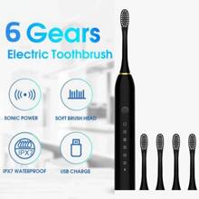 Usb Rechargeable 6-Mode Electric Toothbrush, Sonic Automatic Toothbrush For Adult, With 4/8 Soft Brush Heads, Ideal Choice For Whitening Oral Health & Sensitive Gums, Waterproof Toothbrush For Home Travel, Gift Idea For Men And Women - Black - View 4