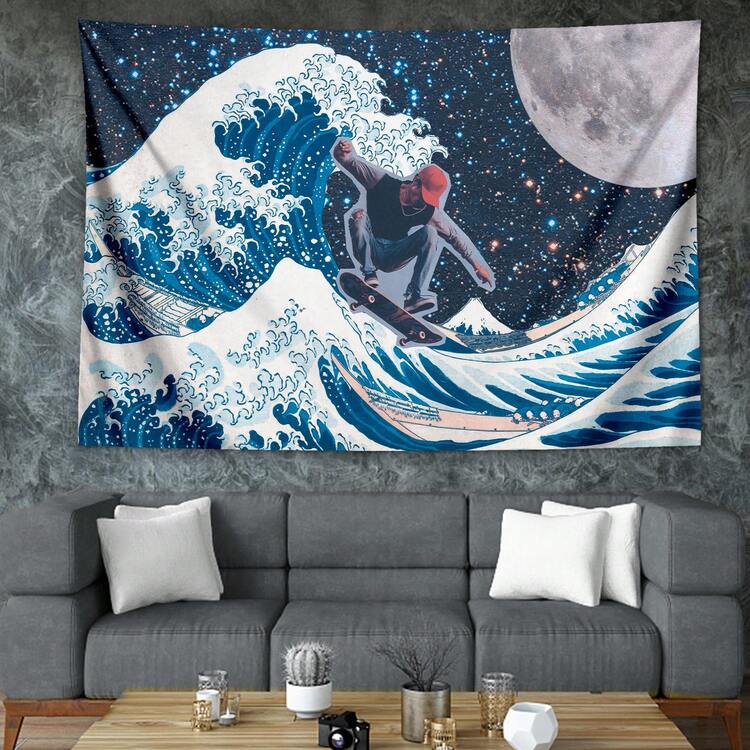 1pc Surfing Pattern Tapestry Wall Hanging For Living Room, Bedroom Decoration - Blue - View 5