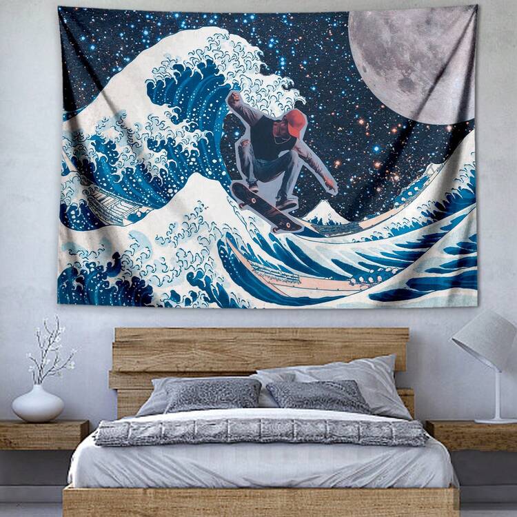 1pc Surfing Pattern Tapestry Wall Hanging For Living Room, Bedroom Decoration - Blue - View 4