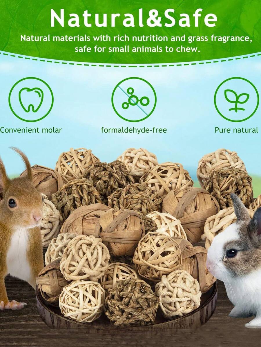 4PCS Random Small Animals Play Balls, Chew Grass Balls & Rolling Chew