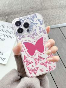 1pc Gradient Butterfly Print Anti-Fall Phone Case Compatible With Apple/Samsung Phones - Multicolor - View 5