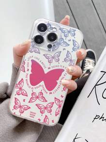 1pc Gradient Butterfly Print Anti-Fall Phone Case Compatible With Apple/Samsung Phones - Multicolor - View 2