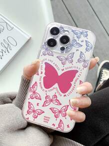 1pc Gradient Butterfly Print Anti-Fall Phone Case Compatible With Apple/Samsung Phones - Multicolor - View 4