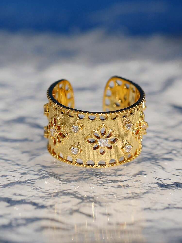 1 Pieza Anillo De Latón Hueco Y Delicado Con Decoración, Perfecto Para Regalo De Cumpleaños, Fiesta U Otras Ocasiones - anillo único - Ver 1