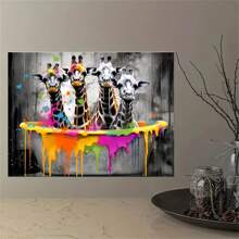 1件帆布印刷海報，塗鴉鹿帆布壁畫，浴室臥室辦公室客廳牆面裝飾藝術畫，家居裝飾，無框 - 灰色 - 查看 1