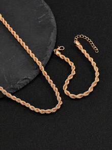 1set Men Minimalist Fashion Rope Chain Necklace & Bracelet For Daily Decoration For Street Jewelry - Yellow Gold - View 3