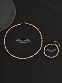 1set Men Minimalist Fashion Rope Chain Necklace & Bracelet For Daily Decoration For Street Jewelry - Yellow Gold - View 4