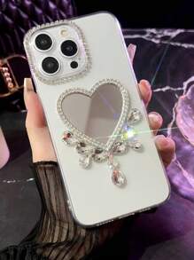 Handmade Mirror Heart Shaped Rhinestone Phone Case - White - View 1