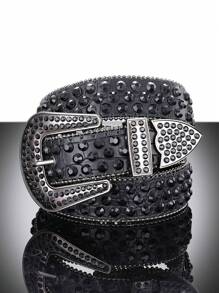 1 件装黑色多巴胺重工业西式男士腰带镶水钻 适合男朋友礼物街头万圣节 - 黑色 - 查看 1