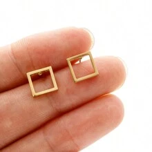 1對不鏽鋼耳環時尚極簡幾何方形耳環女士珠寶 - 銀色 - 查看 9