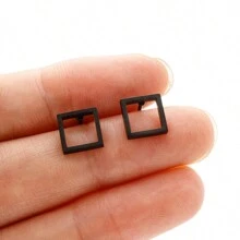 1對不鏽鋼耳環時尚極簡幾何方形耳環女士珠寶 - 銀色 - 查看 8