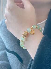 1條2024年龍年生肖手鍊,有餃子和龍的裝飾,仿綠色寶石珠子,適合女性日常佩戴或新年節日儀式 - 993- 餃子龍綠珠子款 - 查看 5