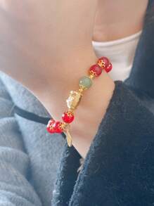 1條2024年龍年生肖手鍊,有餃子和龍的裝飾,仿綠色寶石珠子,適合女性日常佩戴或新年節日儀式 - 993- 餃子龍綠珠子款 - 查看 3