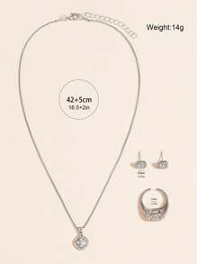 7pcs Ladies Watch Silver Rhinestone Decorated Ladies' Alloy Quartz Watch With Stainless Steel Strap, Business Casual Style, Roman Numeral Face, Comes With Alloy Bracelet, Necklace, Ring & Earrings Set - Silver - View 3