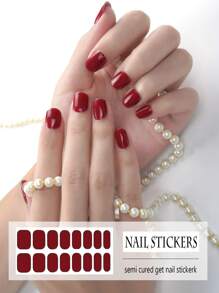 哇!這款酒紅色美甲在白皙的皮膚上看起來棒極了! 16 件裝簡單純色橢圓形假指甲,帶有 Uv 半成品凝膠,便攜、耐用,非常適合聚會、工作、旅行和拍照 - 紅色 - 查看 1