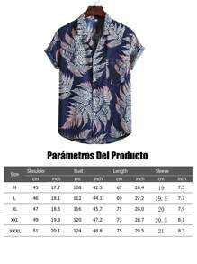 Hombres Camisa Con Estampado Tropical De Manga Corta Con Estampado De Plantas Para Hombre - Agua verde azul - Ver 6