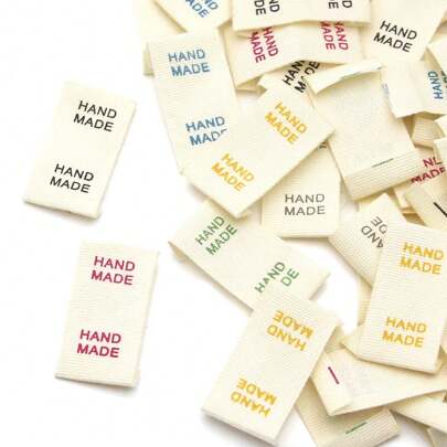 50 件布標籤折疊標籤針織帽子圖案標籤印刷縫製標籤標籤