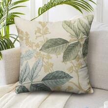 1 Pieza Funda De Almohada Con Estampado De Hojas Sin Relleno, Funda De Almohada Cuadrada De Estilo Simple Para Decoración Del Hogar, Funda Universal Para Cojín De Cuatro Estaciones Para Sala De Estar Y Dormitorio - Verde - Ver 1