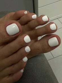 Bộ 24 móng chân giả vuông bằng acrylic, bao gồm 1 lọ gel dẻo và 1 dũa móng, thích hợp cho phụ nữ và bé gái làm móng hàng ngày, dụng cụ làm móng mùa hè. - trắng - Xem 2