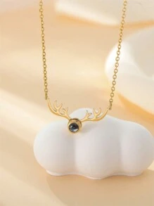 1 件定制浪漫鹿角图片投影项链，个性化照片吊坠项链，投影珠宝礼物，女士，情人节礼物，伴娘礼物，圣诞节礼物，母亲节礼物，送给她的礼物 - 金色 - 查看 3