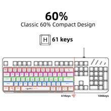 60% Mechanical Keyboard, Gaming Keyboard With Blue Switches RGB Backlit Small Compact 60 Percent Keyboard Mechanical, Portable 60 Percent Gaming Keyboard Gamer - White - View 3