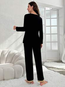Women's Solid Color Homewear Set - Black - View 6