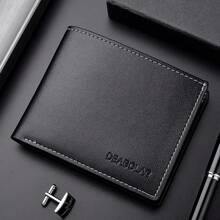 1pc Multicolor Fashionable Men's Wallet, Casual Bifold Short Horizontal Style Men's Leather Card Case, Personalized Wallet - Black - View 2